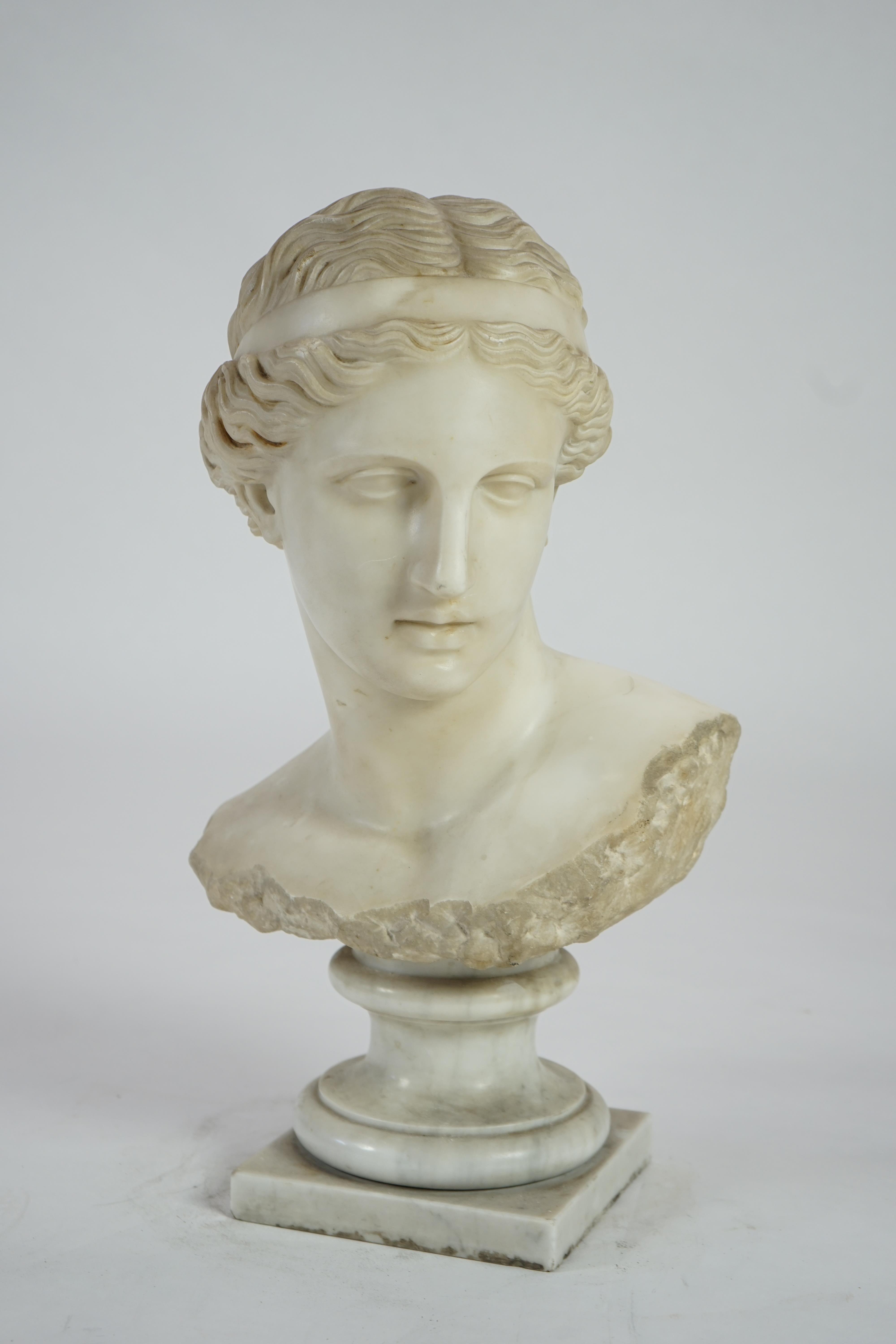 After the antique. A 19th century white marble bust of Venus